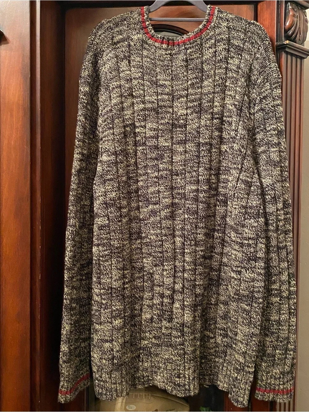 Vtg Polo Ralph Lauren Sweater Men’s 2XLT Gray Marled Cable Knit Ribbed Chunky